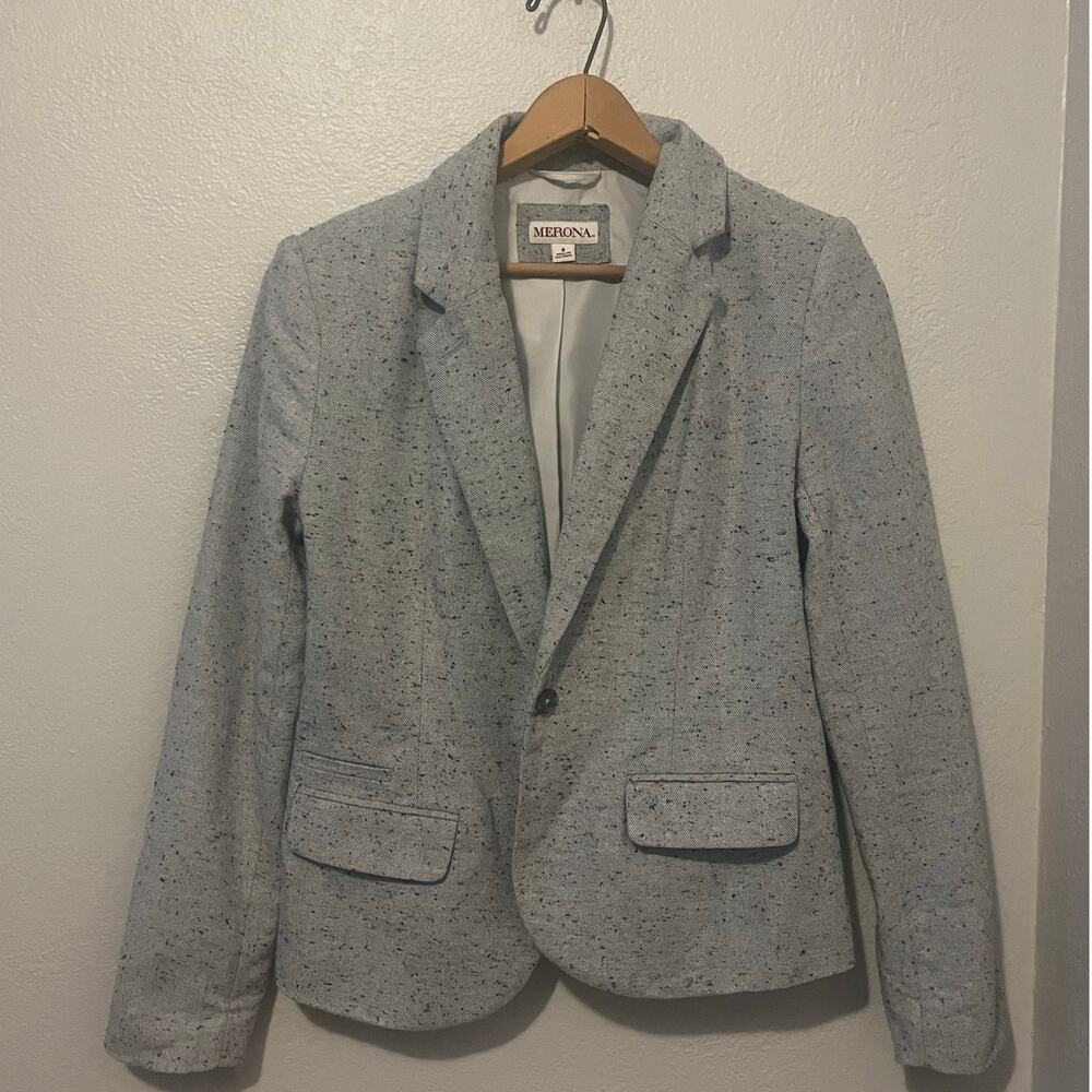 Women's Merona Gray Speckled Classy Preppy Work Career Jacket Blazer Size 8 - Picture 6 of 7